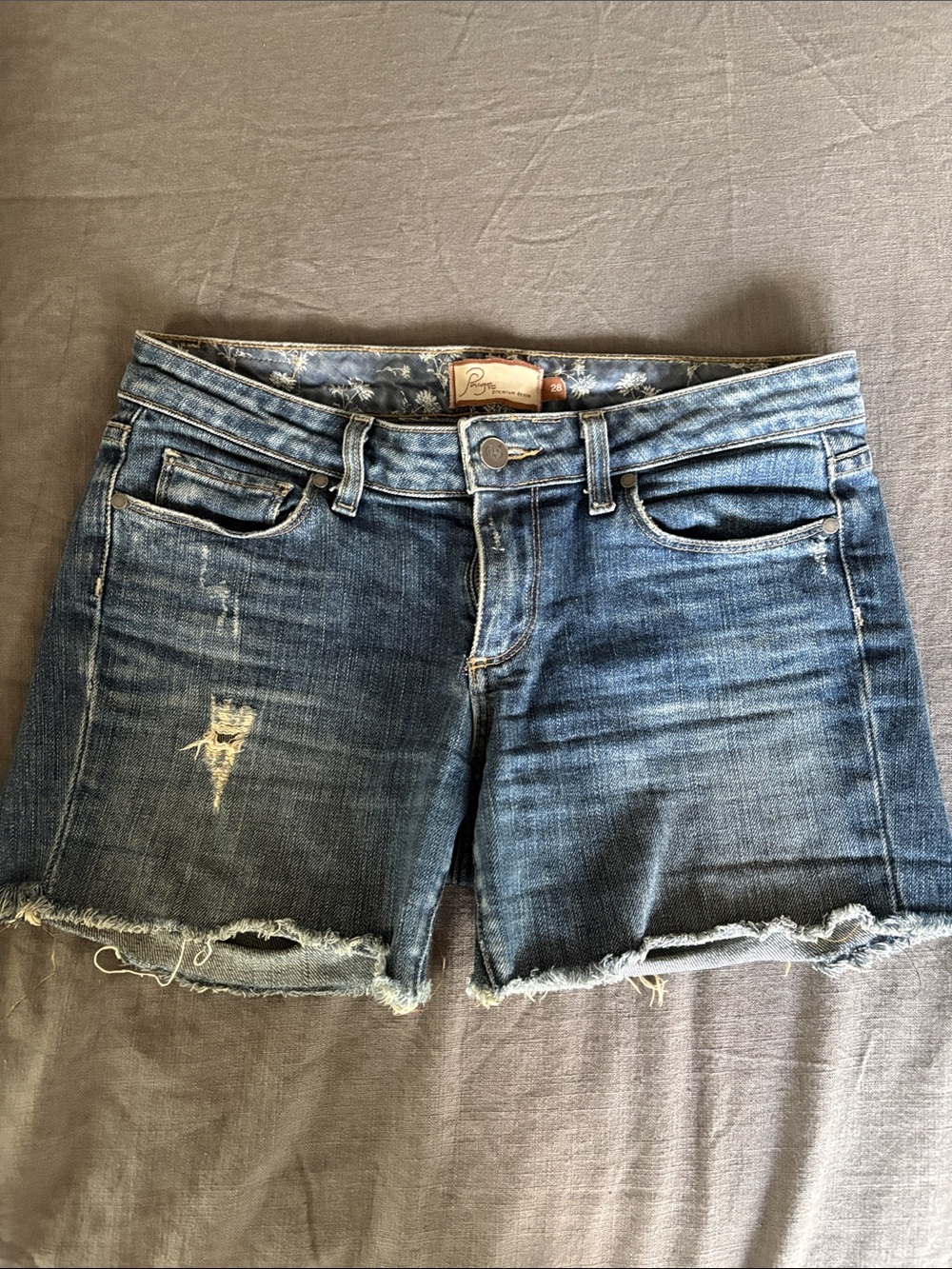 PAIGE Blue Distressed Denim Jean Shorts